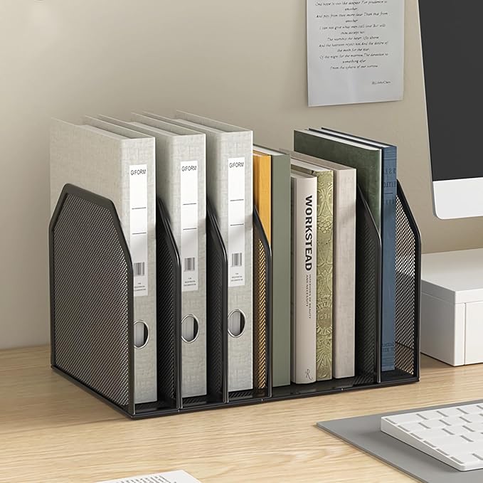 ASIFMTHOT 5 Vertical Desk Mail Organizer, Metal Mesh Desktop File Organizer with 5 Vertical Slot - Black, Letter Organizer Rack for Letters, Postcards, Stationery
