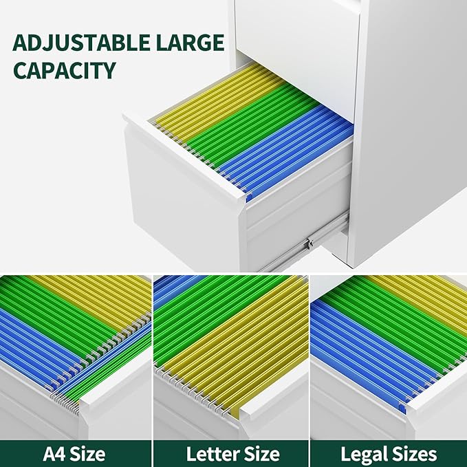 Yukimo 3 Drawer File Cabinet with Lock, Vertical File Cabinet with Lock, Locking File Cabinet Hanging Files for A4/ Legal/Letter,White