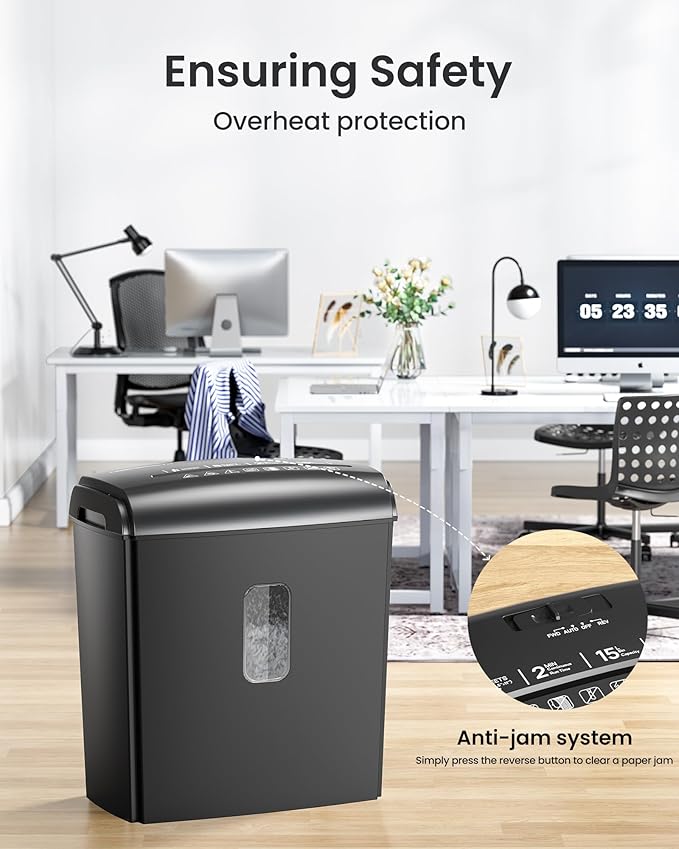 Locksworth 8-Sheet Micro Cut Paper Shredder P-4 High Security for Home Office Use with Handle, Shreds Credit Card/Staple 4 Gallons(Black) Visual Window Wastebasket