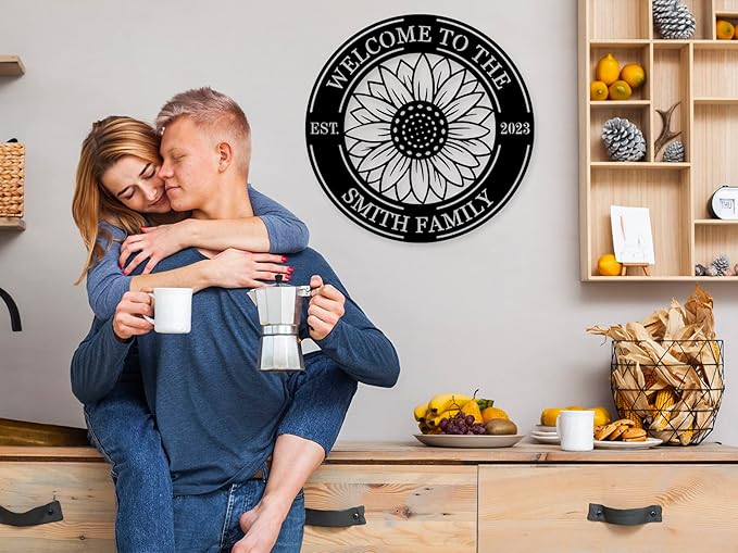 Custom Metal Sunflower Welcome Sign Personalized Sunflower Metal Sign, Welcome to Our Home Round Metal Sign, Personalized Metal Sign Custo