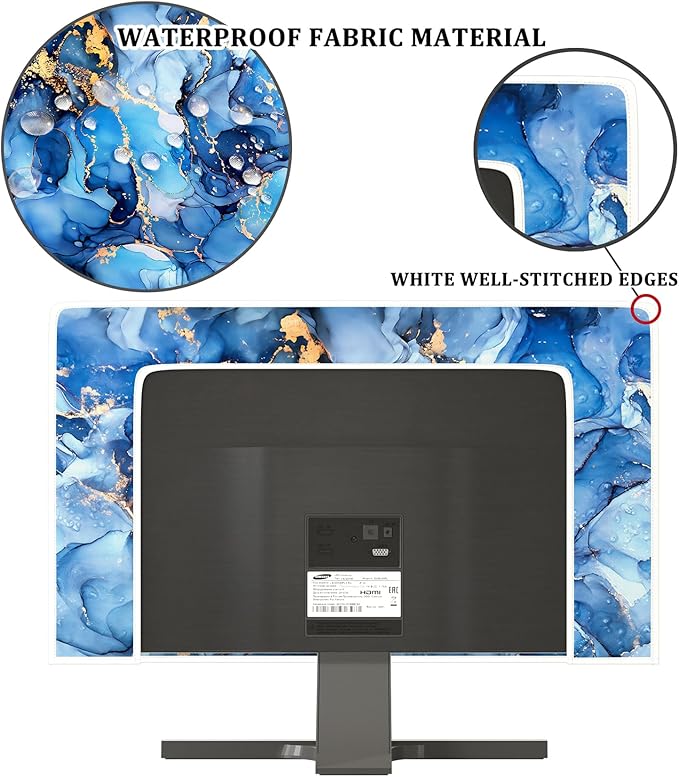 Baocicco Navy Blue Gold Marble Waterproof TV Dust Cover 65 Inch Creative Texture Grain Television Screen Cover Abstract TV Display Protectors Protective LED LCD OLED TVs Dust-Proof