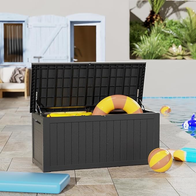 PATIOEASY Outdoor Storage Box 270GAL Waterproof Resin Deck Box,UV-Resistant Lockable Delivery Bin for Garden Tools,Large Patio Outside Cushions,Pool Accessories Supplies,Chest,Furniture,Package,Black