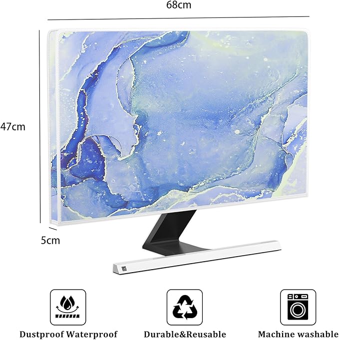 Baocicco Modern Violet Marble Waterproof Computer Monitor Dust Cover Anti-Static Dustproof Protective Cover for LCD/LED/HD 26, 27, 28 Inch Decorative Monitor Accessories Covers for Computer Screen