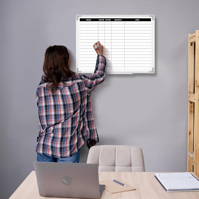 Lincia 24 x18 Project Planning Board Aluminum Frame Dry Erase Board with Lines, Wall-Mounted Whiteboard for Scheduling, to Do Lists & Weekly Planning, Reusable Office Calendar for Home & Work
