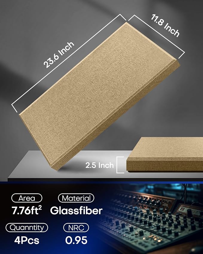 4Pack Fiberglass Acoustic Panels, Self Adhesive Sound Proof Foam Panels for Walls, Sound Dampening Panels for Studios, Office, Home Soundproofing Absorbing Noise Reducing, 23.6x11.8x2.5" Yellow