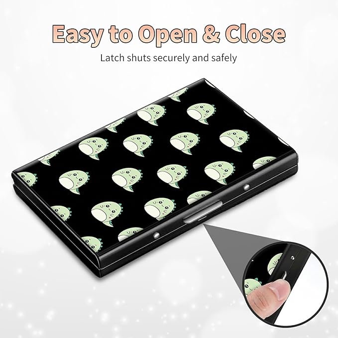 BWEGRHE Slim Credit Card Holder, Cute Dinosaurs RFID Blocking Metal Wallet for Men & Women, Aluminum Minimalist Hard Case Pocket-Sized Business Cards Organizer (Fits Up to 10 Cards)