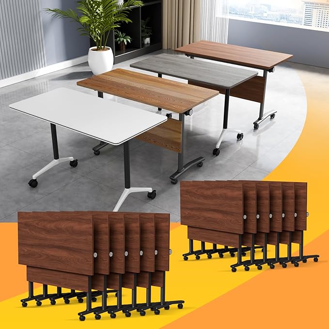 Conference Table Flip Top Mobile Conference Room Tables,Folding Conference Table with Wheels,Large Meeting Training Seminar Table Saving Space for Office Classroom(12D,61'')