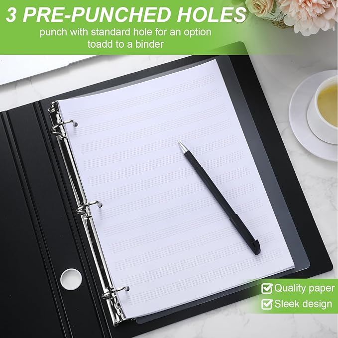 Fullhawl Loose Leaf Music Filler Manuscript Paper 8.5"x11" with 12 Staves of Music Lines 100 Sheets 3 Hole Blank Manuscript Staff Paper for Compositions