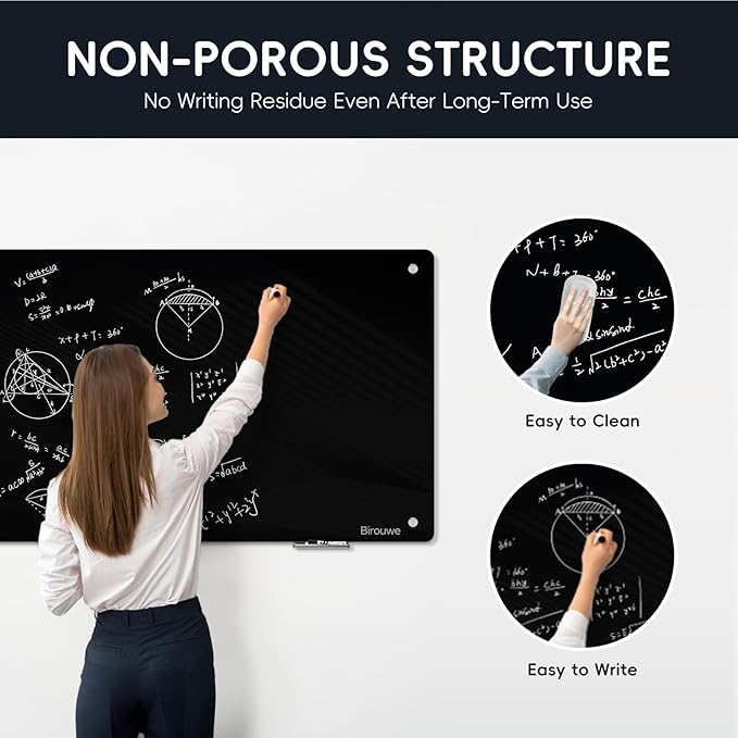 Magnetic Glass Blackboard - Glass Dry Erase Board 48"x96" Large Frameless Board for Walls Office School and Home,Black