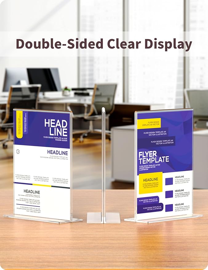 NIUBEE 12 Pack Acrylic Sign Holder 8.5 x 11 - T Shape Double Sided Clear Sign Holder for Table Top Display - Portrait Style