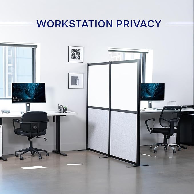 VIVO Modular Wall System, 2 PET Panels, Modern Professional Office Cubicle Dividers, Freestanding Privacy-Screen, 66 inches High, Light Gray, Black Frame, PP-MWS63B