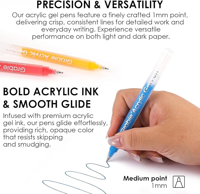 Grabie 12Colors Acrylic Gel Pens&Coloring Book, Medium Point Colored Gel Pens, Acrylic Gel Ink Pen Assorted Colored for Drawing, Note Taking, Bold&Bright Coloring Kit, Set of 12 (Sugar Rush Colors)