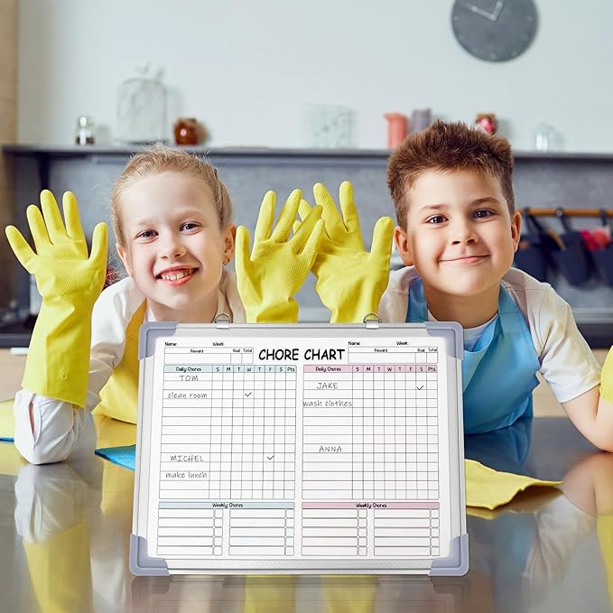 Lincia 12 x 16 Magnetic Dry Erase Chore Chart Board for Family Adults Double Side Family 2 in 1 Combo Chore Board Weekly Calendar Aluminum Frame for Wall 8 Markers 1 Eraser(Double Style)