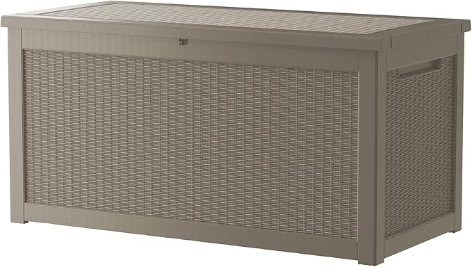 Decksplore 320 Gallon Outdoor Storage Box Waterproof Lockable Resin Deck Box Large, Patio Storage Bin for Pool Accessories Cushion Furniture, Garden Tools, UV-Resistant Outside Delivery Grey