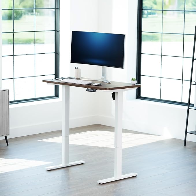 VIVO Electric 43 x 24 in Rustic Standing Desk, Memory Height Adjustment, 1B Series, Holds 220 lbs, One-Piece Vintage Brown Top, White Frame, DESK-KIT-1W4N