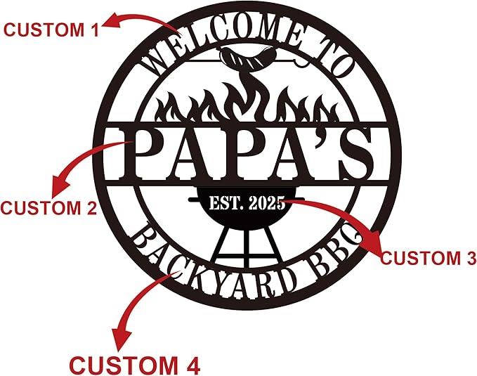 Personalized BBQ Grill Sign Custom Metal Outdoor Kitchen Decor Grill Master Name Sign Backyard Barbecue Zone Sign for Patio Man Cave Grilling Area Gifts for Him
