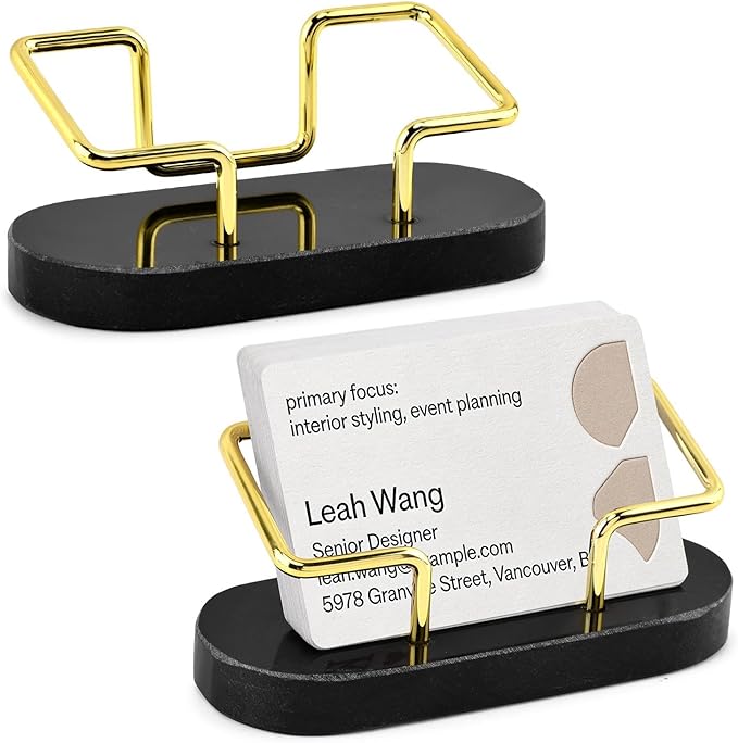 Qirvaten 2 Pieces Business Card Holder for Desk, Modern Business Card Display Stand, Gift Cards Organizer, Postcard Holder for Office, Reception, Desktop