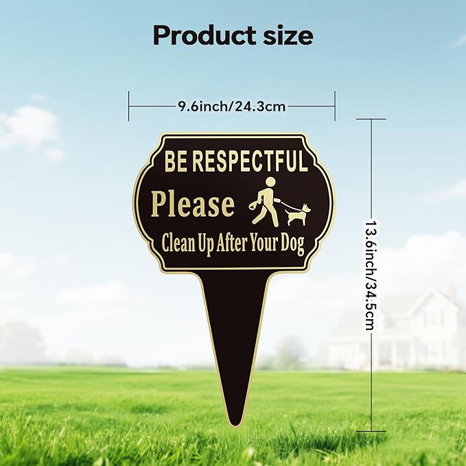 13.6"x9.6" Clean Up after Your Dog Signs Pick Up After Your dog sign with Integrated stake Double Side Printed- Be Respectful, No Dog Poop and Pee Stop Dogs from Pooping/Peeing On Your Lawn/Garden