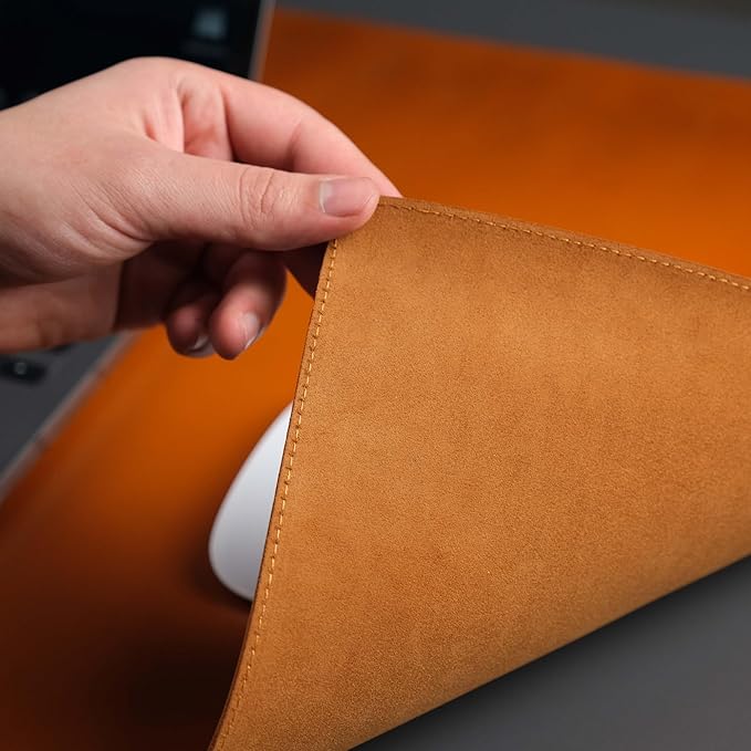 TORONATA Jersey Genuine Calfskin Leather Desk Pad, Office Desk Mat with Non-Slip Bottom, Smooth Surface for Mouse & Keyboard, Desk Protector (36x19 inches) (Tan)