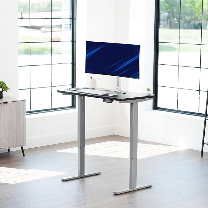 VIVO Electric 43 x 24 in Standing Desk, Memory Height Adjustment, 1B Series, Holds 220 lbs, One-Piece Black Top, Gray Frame, DESK-KIT-1G4B