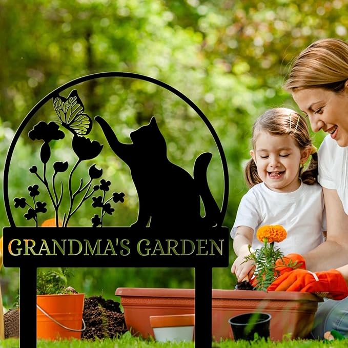 Personalized Garden Sign | Custom Cat Garden Stake Sign | Funny Garden Signs Decorative | Garden Signs to Personalize | Cat Butterfly Yard Sign Pet Outdoor Sign | Animal Metal Sign Plaque