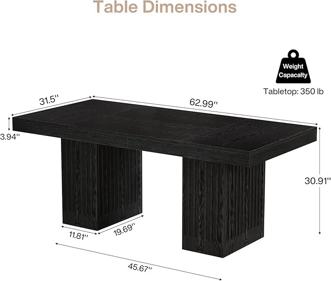 Tribesigns 63-Inch Executive Desk, Modern Office Computer Desk with Heavy Duty Double Pedestal, Large Study Writing Table Business Furniture for Home Office, Black, Set of 2