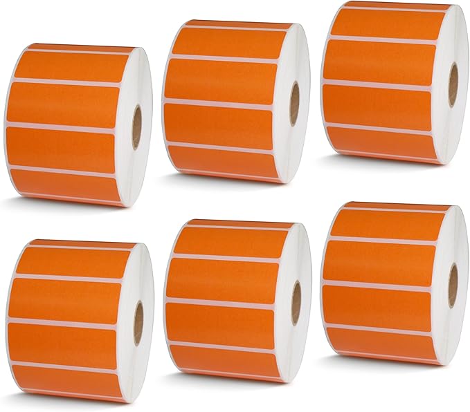 BETCKEY - 2.625" x 1" File Folder & Address Labels Compatible with Zebra/Rollo Label Printer,Premium Adhesive & Perforated[Orange, 6 Rolls, 12000 Labels]