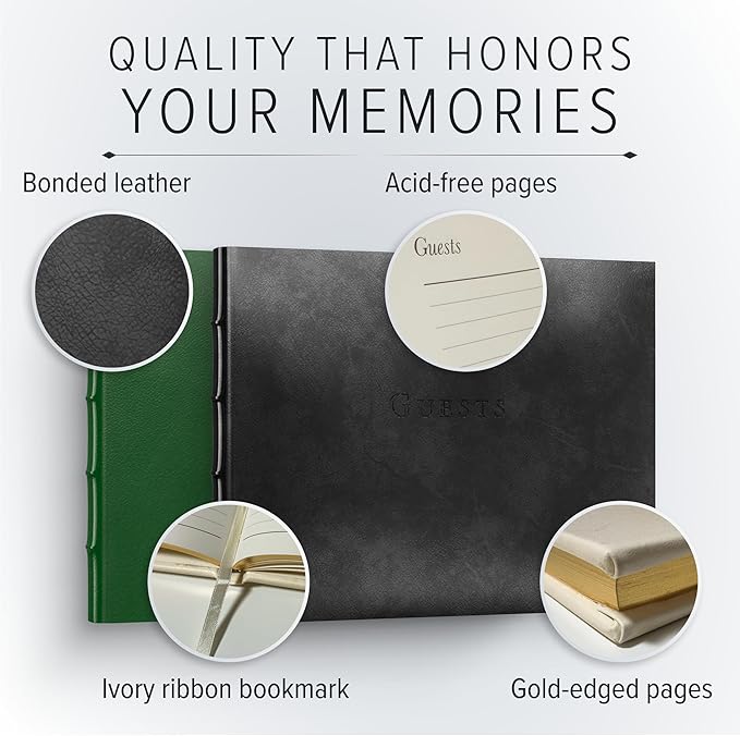 Gallery Leather Guest Book - Great for Wedding, Reception, Baby and Bridal Shower, Birthday Party and Vacation Home - 192 Lined Pages to Sign in, add Polaroid Photo - Hardcover 9x7" - Freeport Ivory