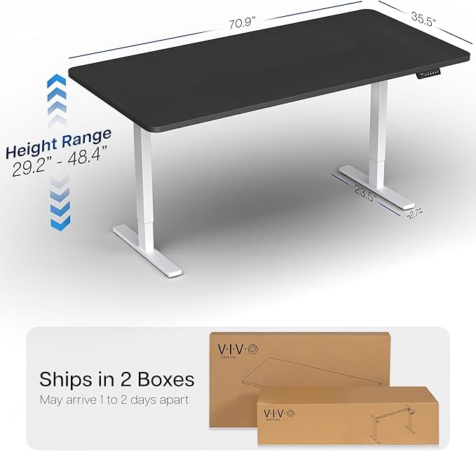 VIVO Electric 71 x 36 in Standing Desk, Memory Height Adjustment, 1B Series, Holds 220 lbs, Black Top White Frame, DESK-KIT-1W7B-36