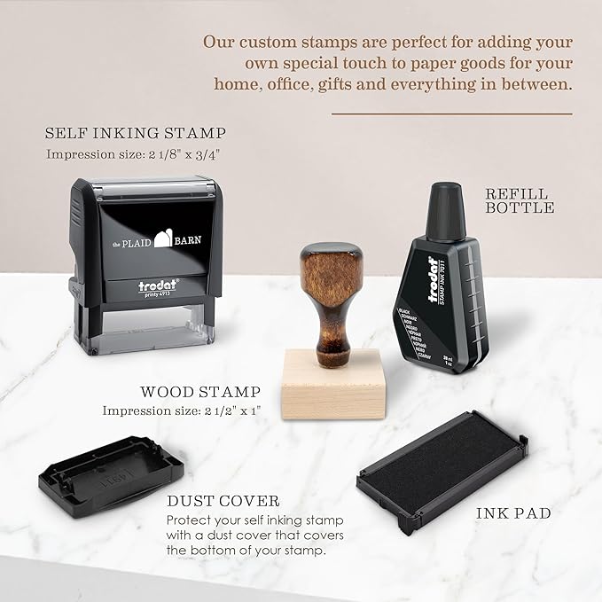 Address Stamp - Custom Stamps for Mailing I Create Personalized Name and Return Address I Up to 3 Lines of Text I Includes Ink Color Options I Self Inking and Wooden Rubber Stamp Options (Script Font)