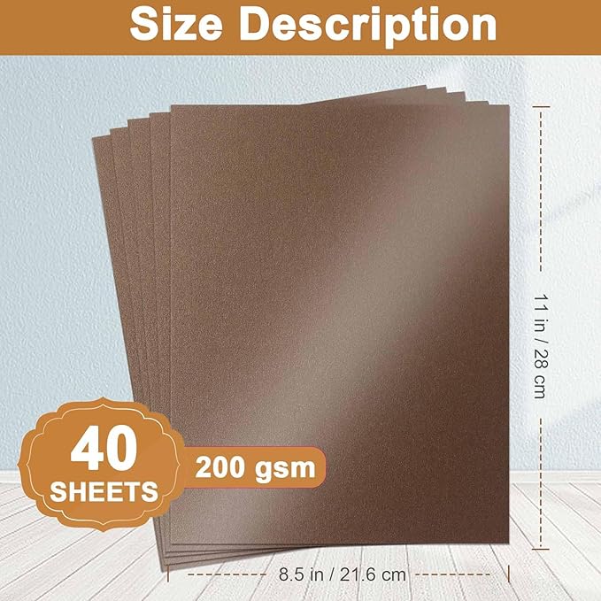 Silunkia 40 Sheets Coffee Shimmer Cardstock 8.5 x 11 Crafts Paper, 75lb Thick Dark Brown Card Stock for DIY Cards, Greeting Cards,Wedding Invitations, Birthday