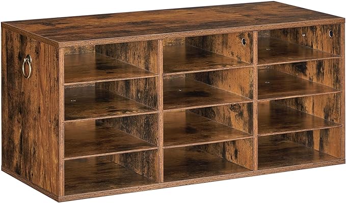 HOOBRO Countertop Mail Sorter Organizer, Wooden Literature Organizer, Student Mailbox for Classroom, Desktop Bill Organizer for Office Home School, 12 Compartments Rustic Brown FG43WF01