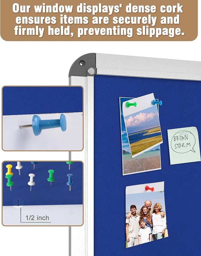 Mifuro 38"x28" Enclosed Bulletin Board, Lockable Weather-Resistant Aluminum Cork Noticeboard for School & Office, Silver Frame w/Blue Flet