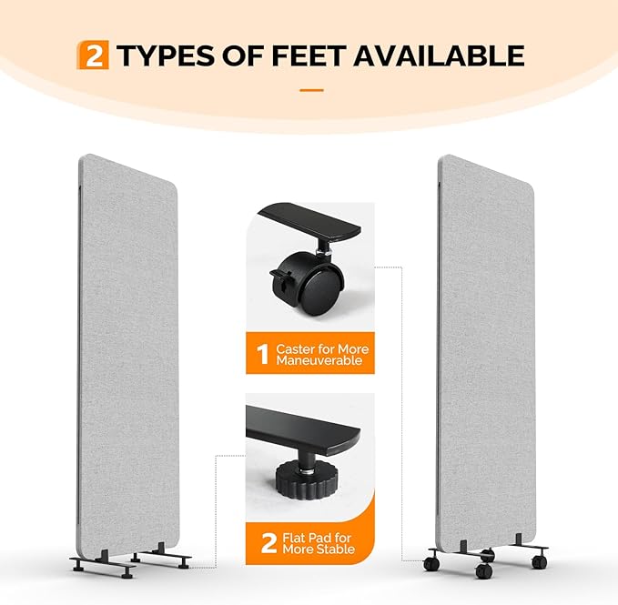 VINGLI Room Divider Screen, Freestanding Privacy Partition Wall, Zipper Connected Panels with Wheels, Office Space Separator (Light Gray, 3 Panel)