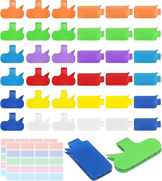 SummerBrite 36-Pack Large Cable Labels with 40 Write-On Stickers, Reusable 8-Color Wire Tags for Electronics, Cord ID & Cable Management for Home Office, PC Network - Rectangle & Oval
