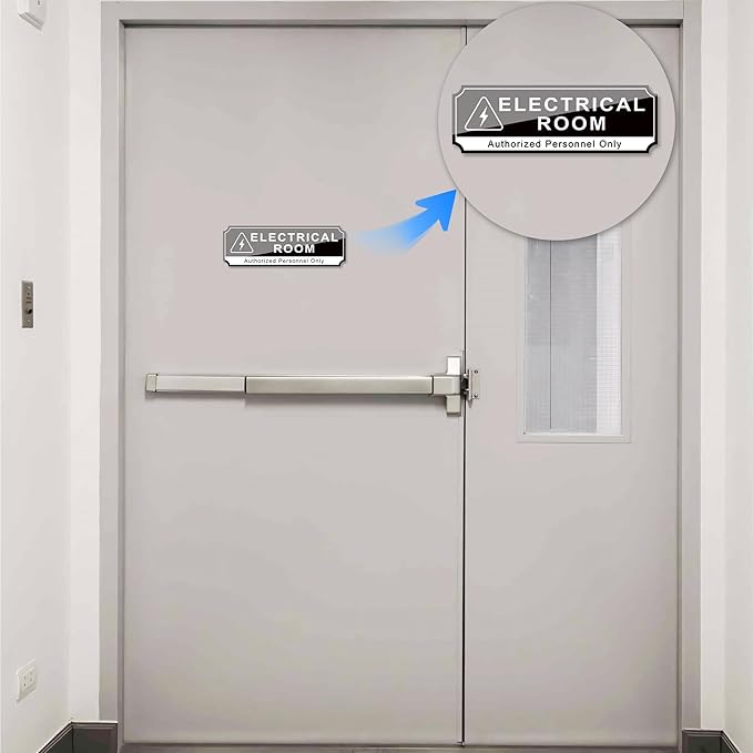 Electrical Room Door Sign for Business，Self-Adhesive Durable Modern Electrical Closet Room Sticker for Home, UV and Weather Resistant Authorized Personnel Only Signs for Business ，Workplace