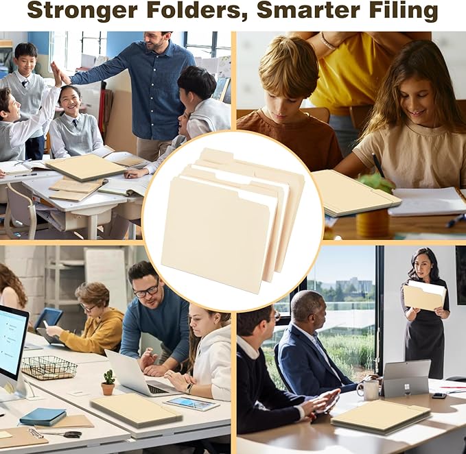 Manilla Folders 8.5 x 11 File Folders Letter Size Manila Folder with 1/3 Cut Tab 100 Pack Paper Folders for Office, School, Home, Business Filing Supplies Made in USA