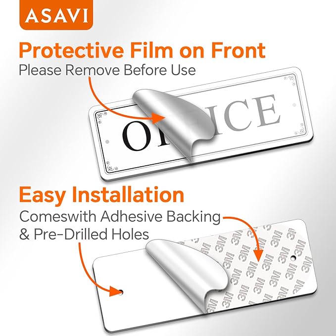 ASAVI “OFFICE” Acrylic Door Sign – Waterproof & Fade-Resistant Office Label with Strong Adhesive + Pre-Drilled Holes (8.7"x3") | Ideal for Doors and Walls in Offices, Lobbies, and Workspaces (White)