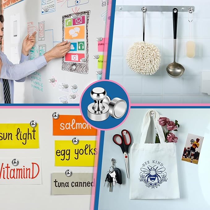 LOVIMAG Fridge Magnets 20Pcs Refrigerator Whiteboard Small Strong Magnet Classroom Kitchen Accessories Decorative Locker Set Decor Must Haves Office Calendar Refrigerador Magnetic Cute Crafts Silver