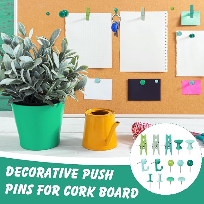 600 Pcs Decorative Push Pins, Plant Green Thumb Tacks 6 Types Cute Push Pin Clip for Bulletin Board Wall Cork Board Colorful Classroom Decor Teacher Must Haves Supplies School Crafts Project