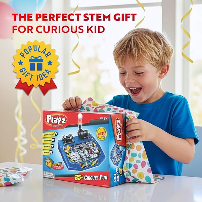Playz Electrical Circuit Board Engineering Kit for Kids with 25+ STEM Projects Teaching Electricity, Voltage, Currents, Resistance, & Magnetic Science | Gift for Children Age 8, 9, 10, 11, 12, 13+