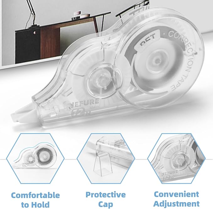 JEFURE 40 Pcs Correction Tape, 39.4 Ft White Wrong Out Tear-Resistant Bulk, Instant Corrections Easy To Use Applicator for School, Office, Note Taking, Journal (Tape Width 0.2 in, Clear)
