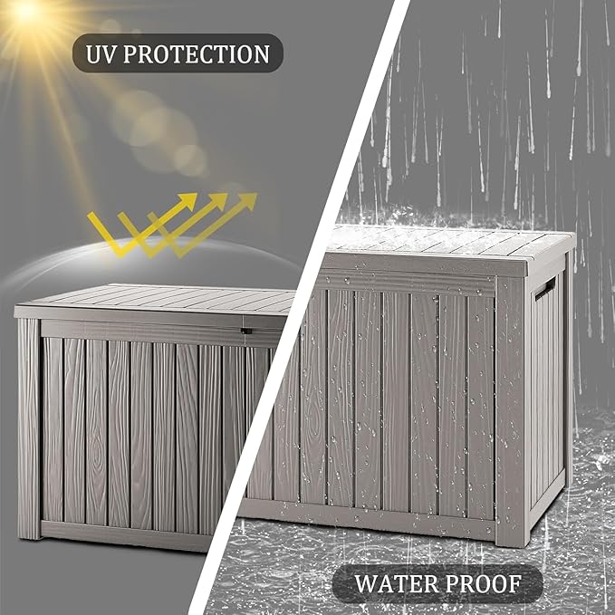 PATIOEASY Outdoor Storage Box 270GAL Waterproof Resin Deck Box,UV-Resistant Lockable Delivery Bin for Garden Tools,Large Patio Outside Cushions,Pool Accessories Supplies,Chest,Furniture,Package,Grey