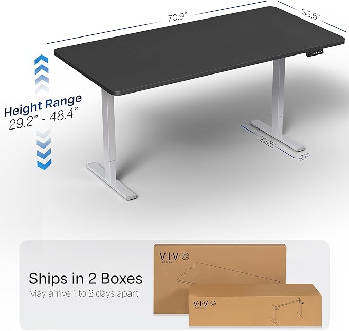 VIVO Electric 71 x 36 in Standing Desk, Memory Height Adjustment, 1B Series, Holds 220 lbs, Black Top Gray Frame, DESK-KIT-1G7B-36