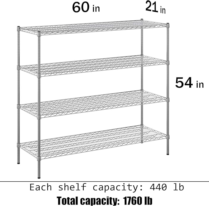 Regal Altair 21" Deep x 60" Wide x 54" Height Wire Shelving Kit | 4-Tier | NSF Commercial Storage Rack Unit