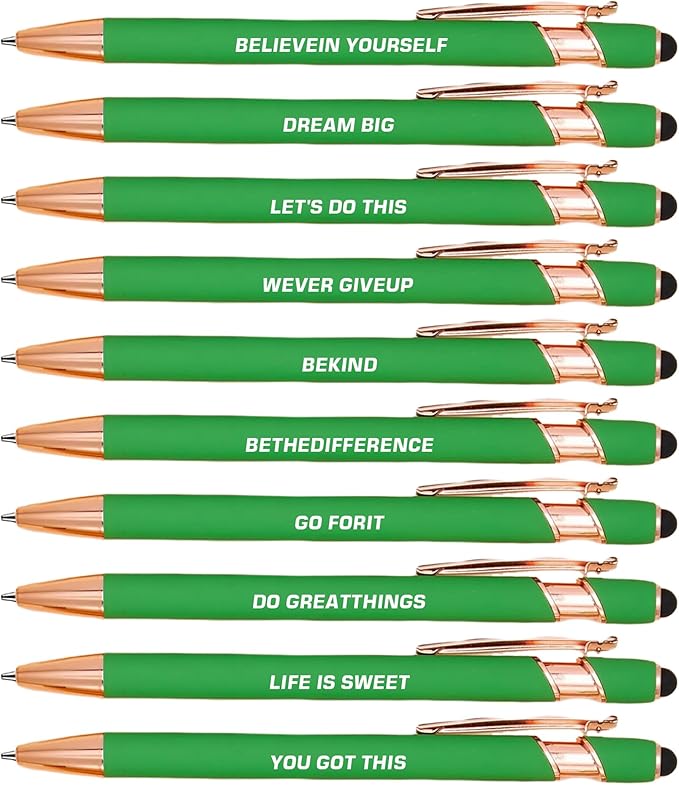 CRME 10pcs Funny Pens Ballpoint Set Black Ink Pen Body has Rubber Coating Writing Long-Term Without Stress Inspirational Fancy Pens Gifts for College Students