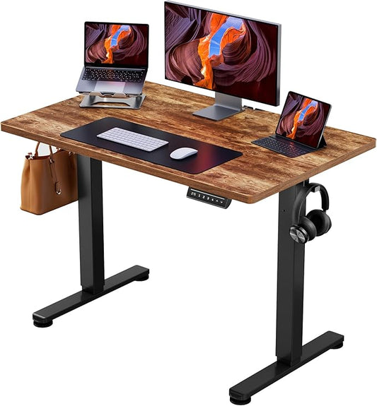 ErGear Electric Standing Desk, 44 x 24 Inches Height Adjustable Stand up Desk, Sit Stand Home Office Desk, with Two-Piece Desktop (Vintage Brown)