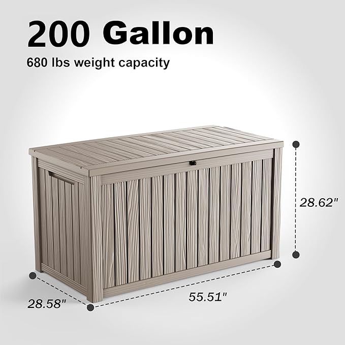 EasyUp 200 Gallon Deck Boxes Resin Large Storage Bins with Lids, Outside Storage Box & Deck Boxes Outdoor Waterproof for Outdoor Use