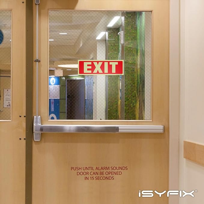 iSYFIX Exit Glow in the Dark Sign Stickers – 6 Pack 12x4 Inch – Photoluminescent Vinyl, Laminated for UV, Weather & Fade Resistance, Indoor & Outdoor for Business, School, Office, Warehouse