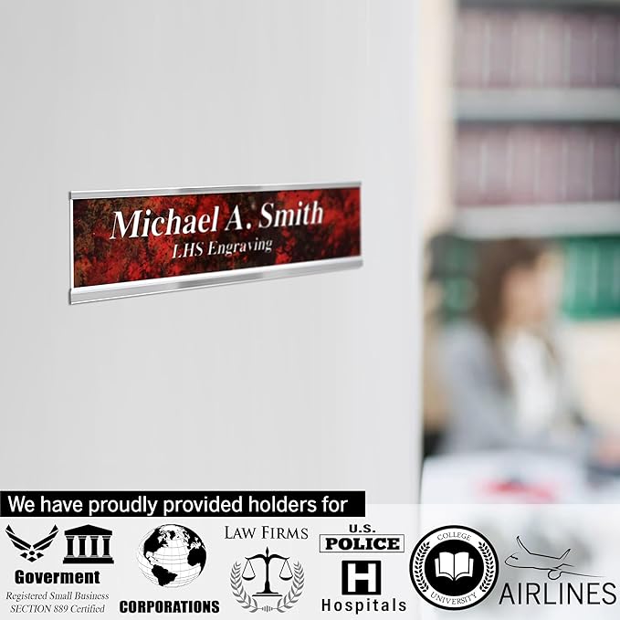 Engraved Name Plates for Door Sign Personalized Black Plastic Plaque with Red Letters - Made in USA 2x12 B19